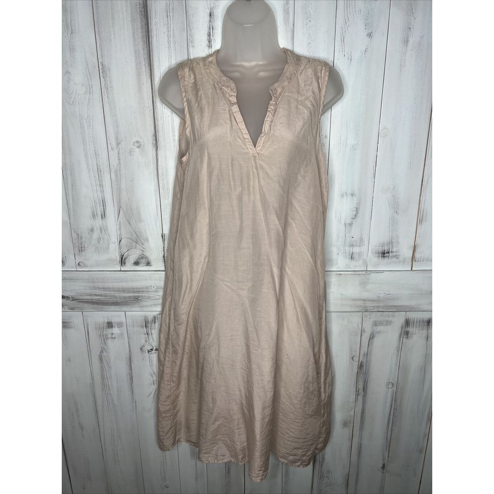 CP SHADES‎ BEIGE BLUSH COTTON SILK SLEEVELESS V-NECK PINCH PLEAT MIDI DRESS XS